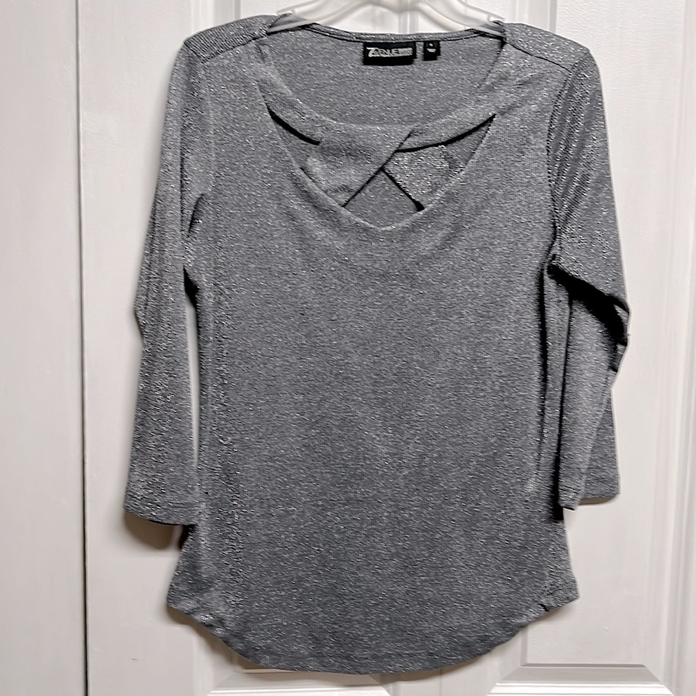 7th Avenue Gray Sparkling Mid Sleeve Knit Top Size S